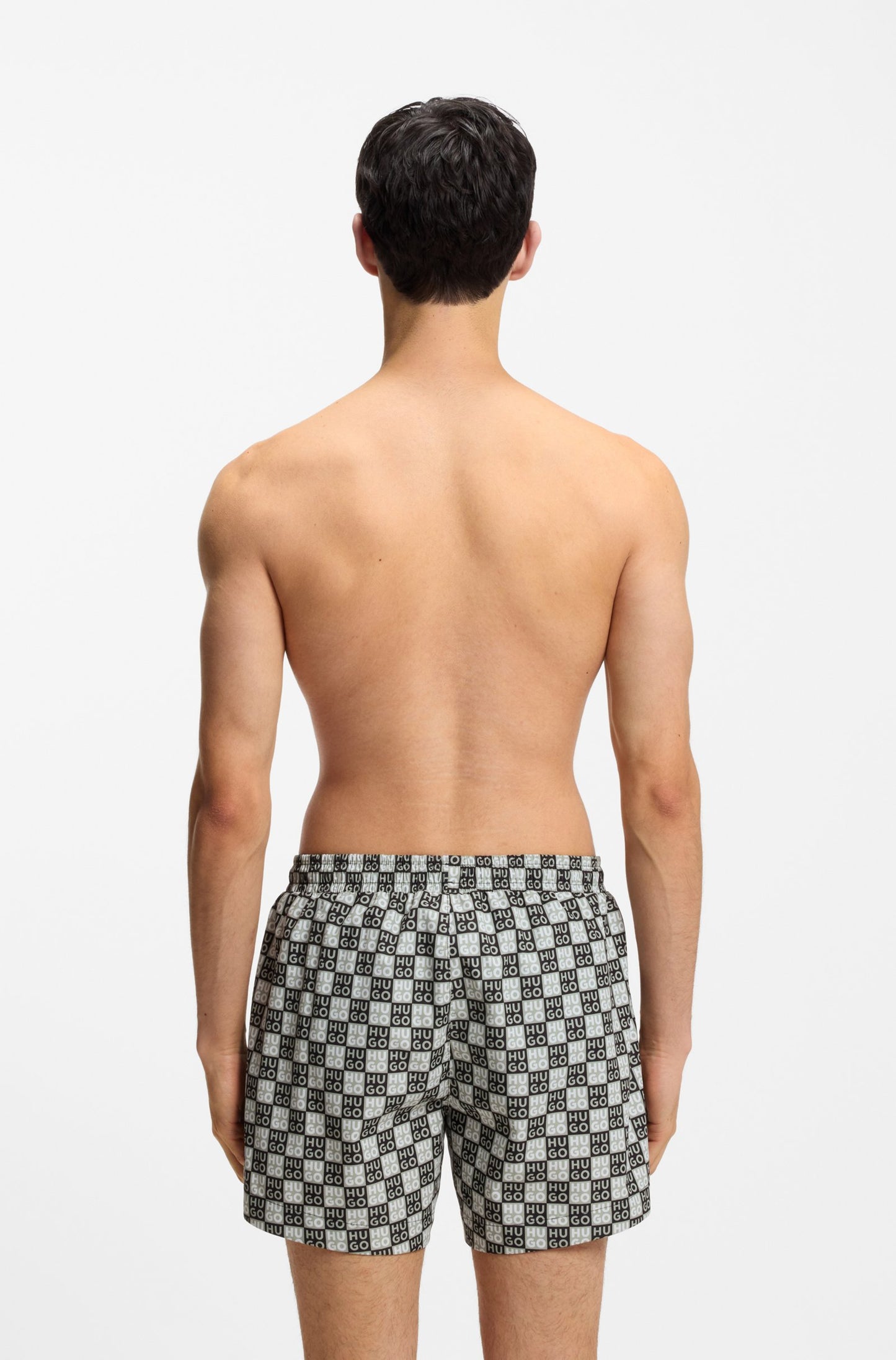 Short de bain à séchage rapide et imprimé à carreaux à logo empilé