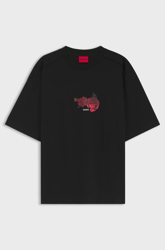 T-shirt Oversized Fit en coton avec motif graphique biker et roses