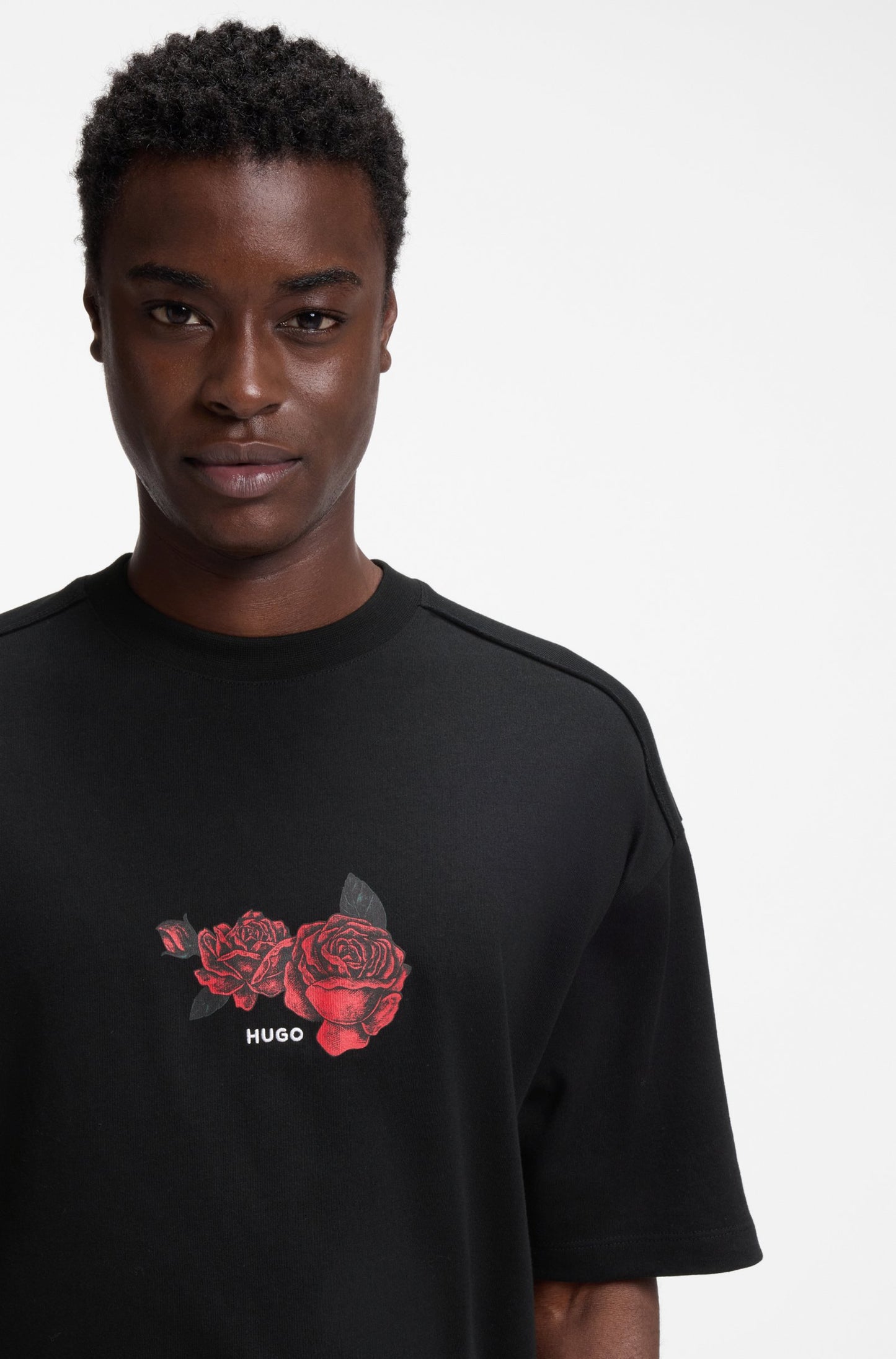 T-shirt Oversized Fit en coton avec motif graphique biker et roses