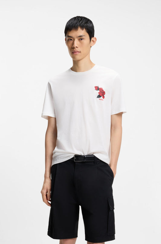 T-shirt en jersey de coton avec graphique de roses et inspiration biker