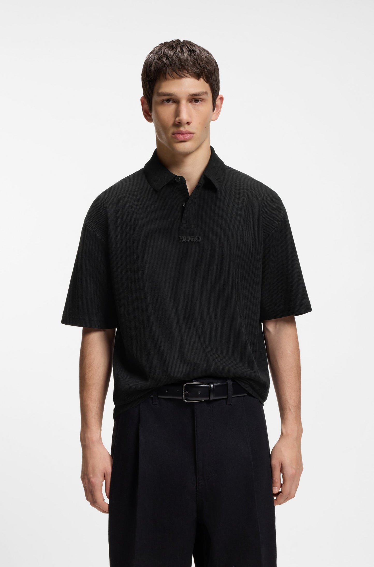 Polo en coton à la structure gaufrée