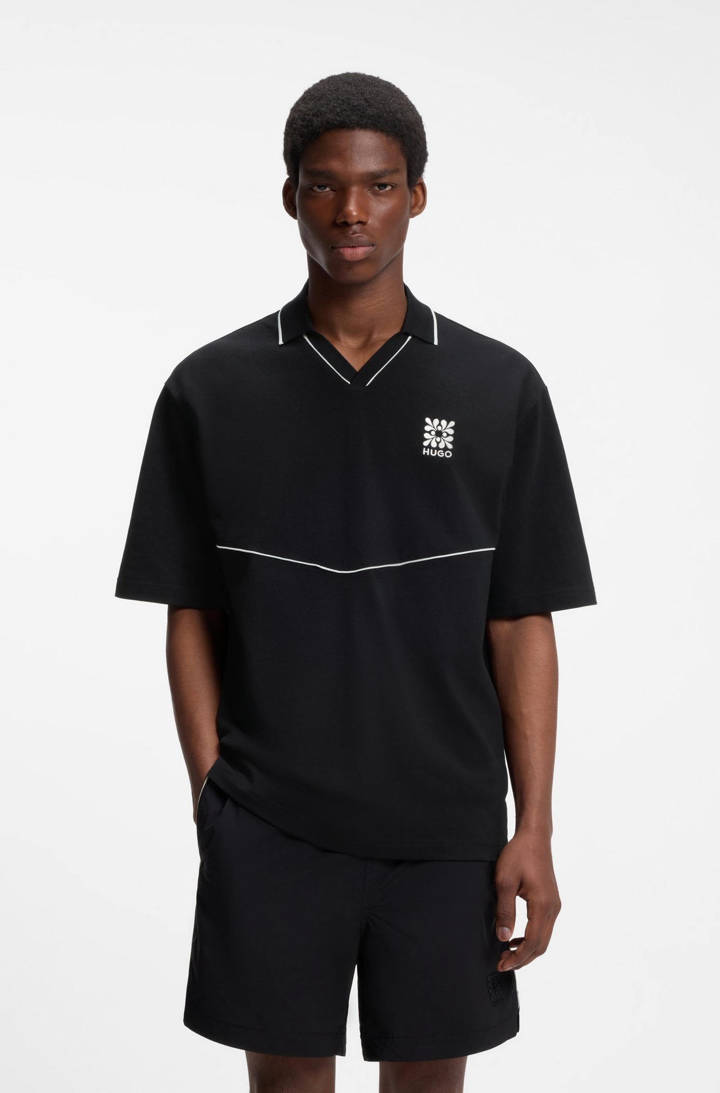 Polo à col Johnny avec logo brodé