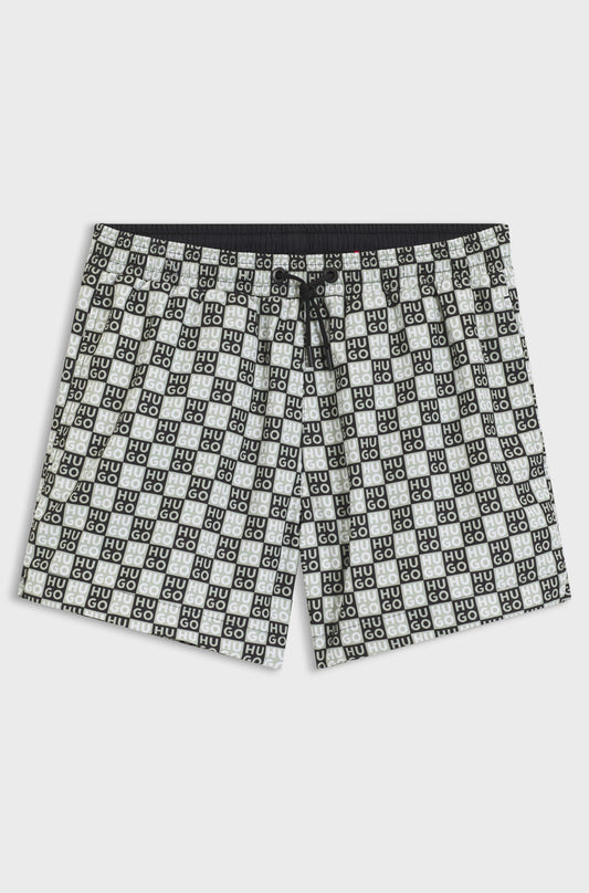 Short de bain à séchage rapide et imprimé à carreaux à logo empilé