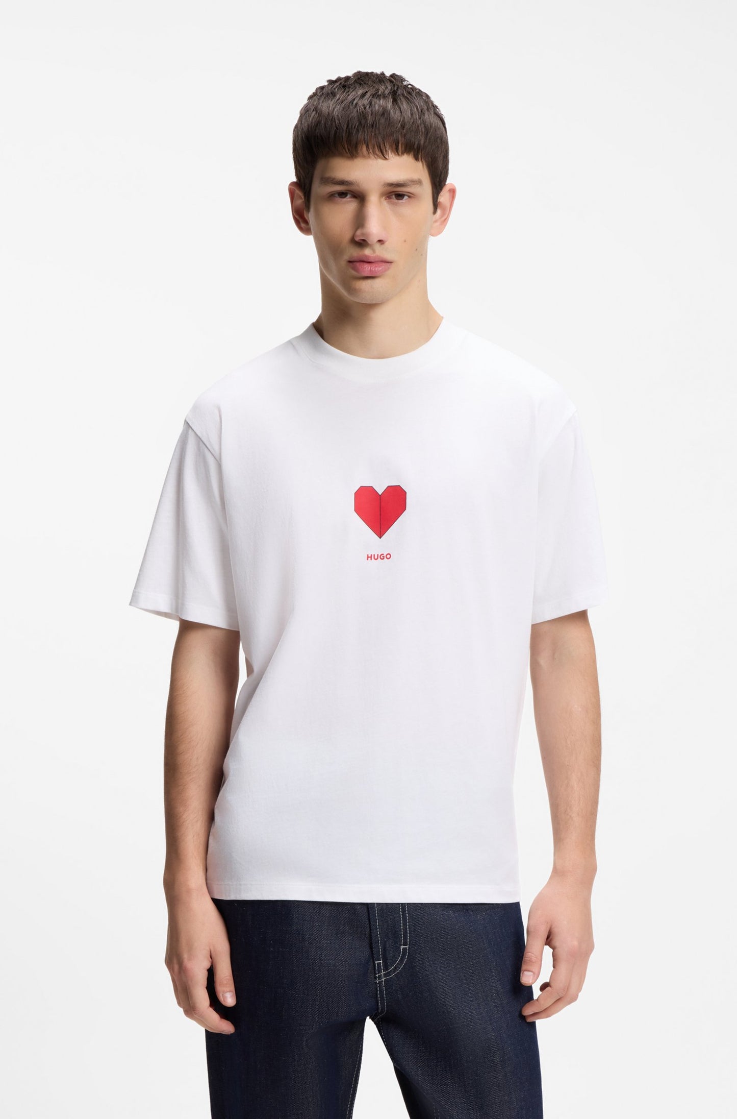 T-shirt en jersey unisexe de coton à imprimé cœur origami